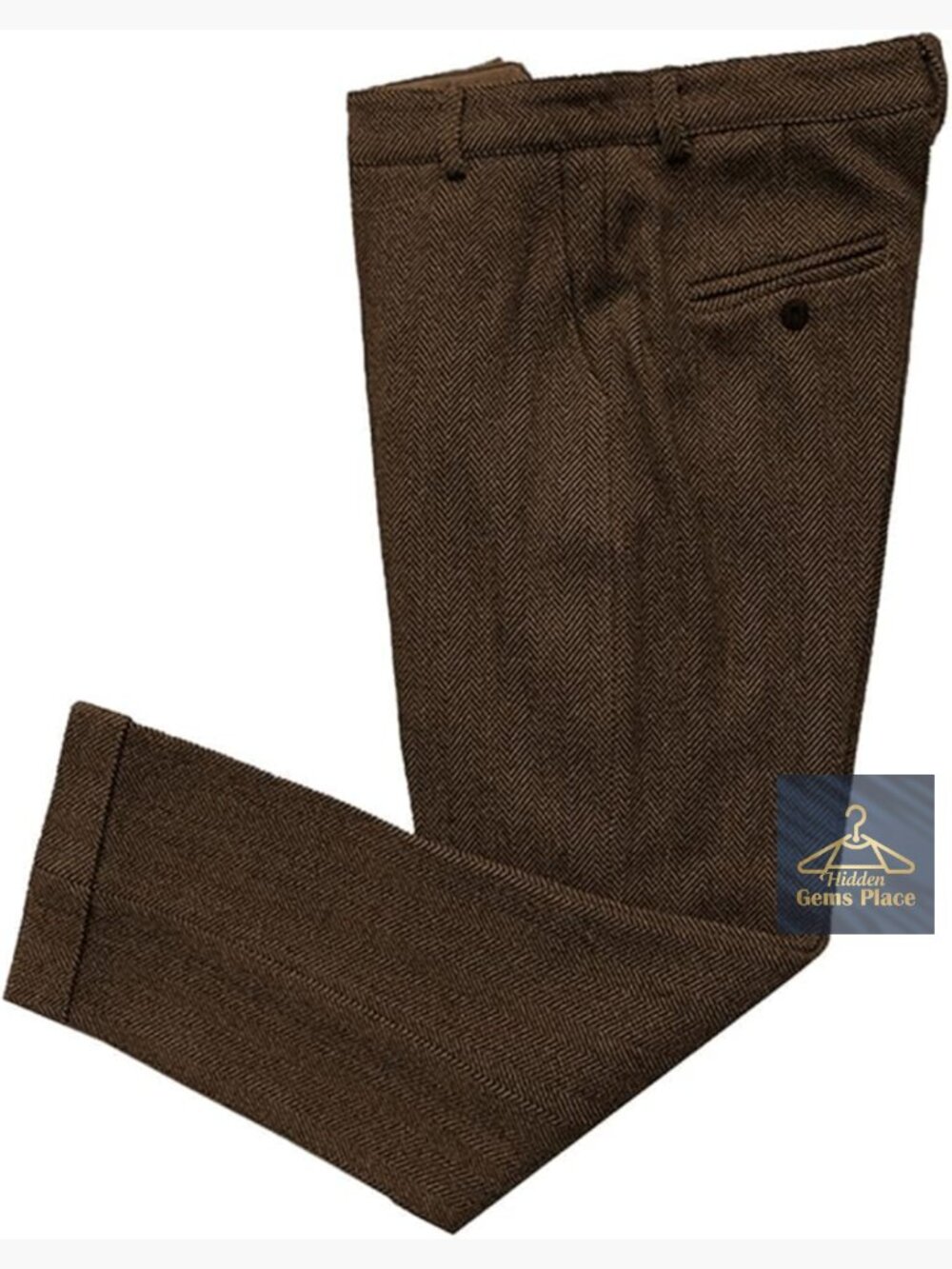 Vintage Tweed Herringbone Dress Pants Regular Fit Men's Slacks Trousers with - Picture 1 of 7